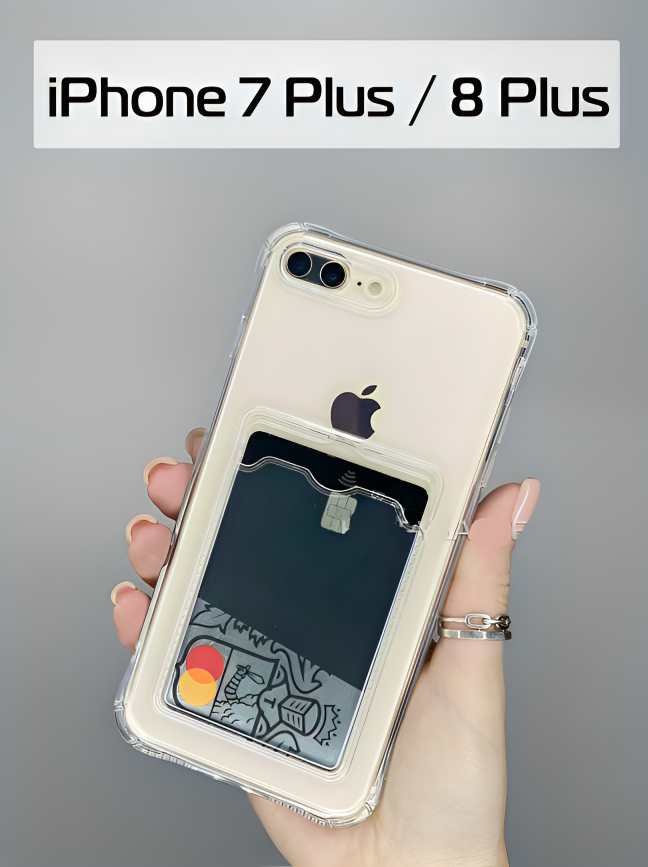 iPhone XR - XS - 7/8 Plus Shockproof ,Wallet Case with Cute Card Holder , Camera protector Case, Clear Protective Card Slot  slim Case,  Clear