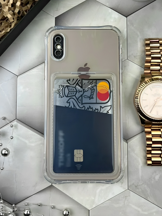Clear Wallet Phone Case for iPhone X/ XS Upgrade Card Slot Case Slim Fit Protective Soft TPU Shockproof Cover with Cute Card Holder - Transparent