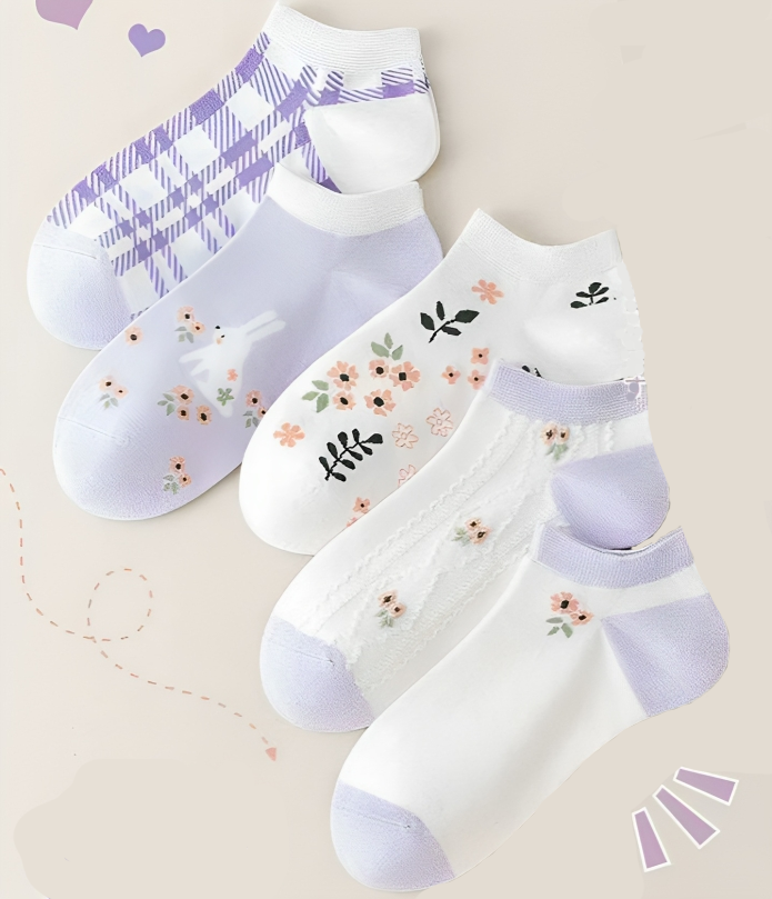A Set Of (5)  socks pairs  ankle Socks One Size Multicolor