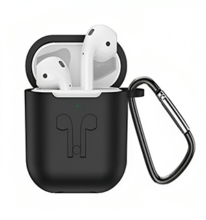SiliconeAirPods Case Protective Cover with Carabiner for Apple Airpods Accessories - Black