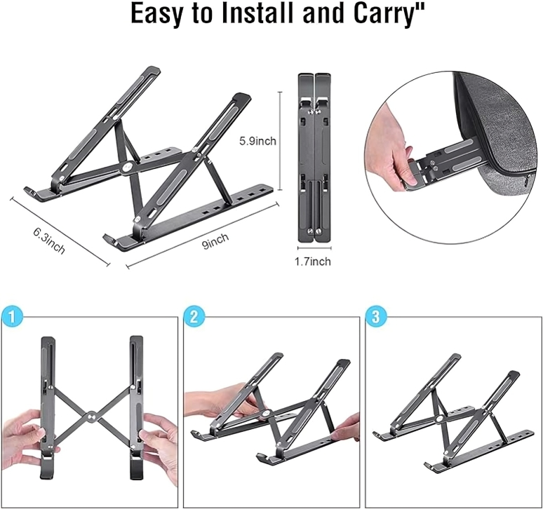 Plastic foldable adjustable multi-position tablet holder laptop stand compatible with ipad, macbook pro, tablets and laptops (black)